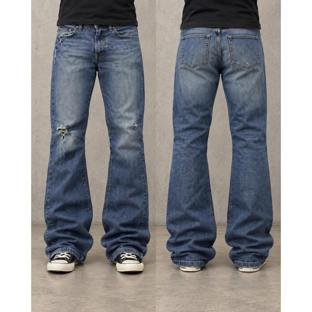 36x30 Faded Blue Distressed Bootcut Jeans Y2K Indie